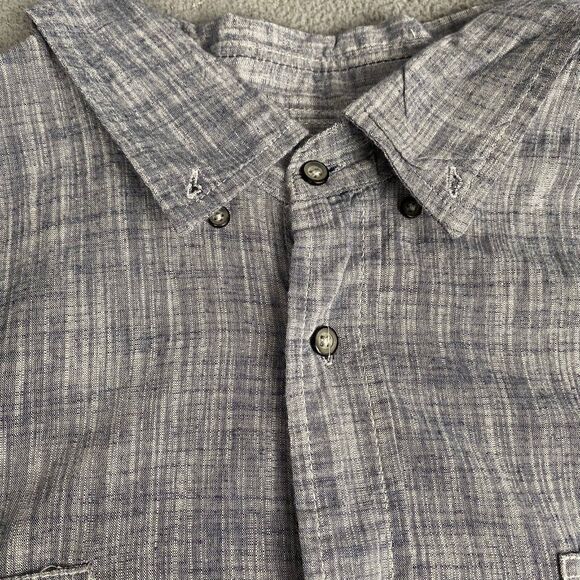 PD & C Short Men's 2X Sleeve Button Down Polo Shirt Dark Gray Denim 100% Cotton - Picture 7 of 12